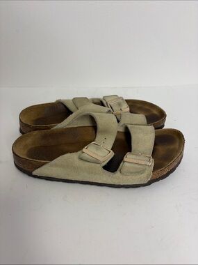 Birkenstock Arizona Sandals Womens 37 Taupe Tan Brown Suede Two Strap Slides